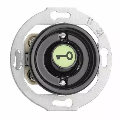 Bouton poussoir avec symb�le cl� luminescent THPG porcelaine noire (174023)