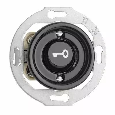 Bouton poussoir avec symb�le cl� THPG en porcelaine noire (174022)