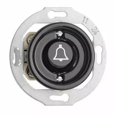 Bouton poussoir avec symb�le sonnette THPG en porcelaine noire (174020)