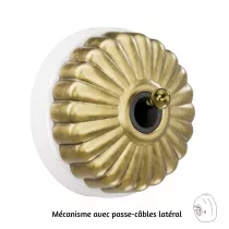 Bouton poussoir Dimbler en porcelaine blanche avec d&ocirc;me charlotte dor&eacute;e satin&eacute;e et manette dor&eacute;e brillante porcelaine blanche, a