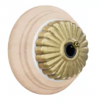 Bouton poussoir Dimbler en porcelaine blanche avec d&ocirc;me charlotte dor&eacute;e satin&eacute;e et manette dor&eacute;e brillante porcelaine blanche, a