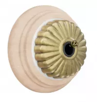 Bouton poussoir Dimbler en porcelaine blanche avec d&ocirc;me charlotte dor&eacute;e satin&eacute;e et manette dor&eacute;e brillante