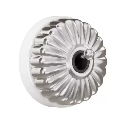 Bouton poussoir Dimbler en porcelaine blanche avec d�me charlotte et manette chrom� brillante