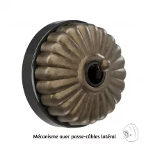 Bouton poussoir Dimbler en porcelaine noire avec d&ocirc;me charlotte bronze ancien et manette laiton vieilli, avec passe-c&acirc;bles