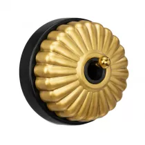 Bouton poussoir Dimbler en porcelaine noire avec d&ocirc;me charlotte dor&eacute;e satin&eacute;e et manette dor&eacute;e brillante,