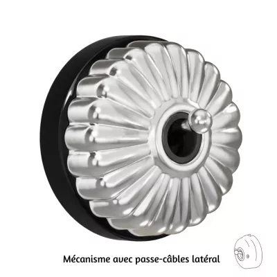 Bouton poussoir Dimbler en porcelaine noire avec d�me charlotte et manette chrom� brillante porcelaine noire, avec passe-c�ble