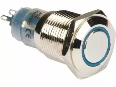 Bouton-poussoir m�tallique rond spdt 1no 1nc - anneau bleu (R1600B)