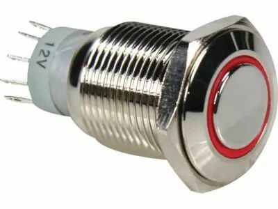Bouton-poussoir m�tallique rond spdt 1no 1nc - anneau rouge (R1600R)