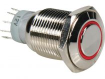 Bouton-poussoir métallique rond spdt 1no 1nc - anneau rouge (R1600R)