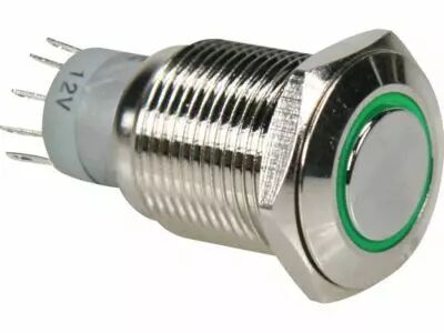 Bouton-poussoir m�tallique rond spdt 1no 1nc - anneau vert (R1600G)
