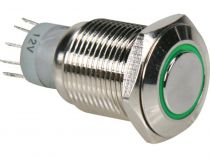 Bouton-poussoir métallique rond spdt 1no 1nc - anneau vert (R1600G)
