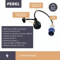 C&acirc;ble adaptateur avec prise schuko vers fiche cee (ECEEA2-G)