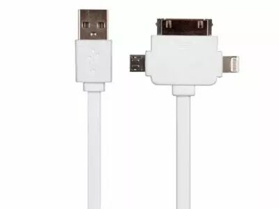 C�BLE DE CHARGE/SYNCHRONISATION USB 2.0 - 3 EN 1 - M�LE/M�LE - BLANC - 1 m (PLUGSPSET12W)