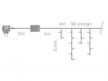 Cascade Light LED - 4 x 0,6 m - 144 lampes blanches - fil transparent - modulateur (CS-LED-4X0.6-24V-W)