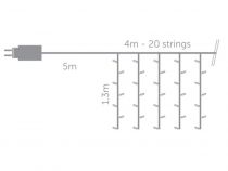 Cascade Light LED - 4 x 1.3 m - 300 lampes blanc chaud - fil transparent - 24 V (CS-LED-4X1.3-24V-UW-T)