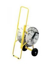Chariot en tube métallique peint en jaune avec roulettes pour q-din 14/20 modules