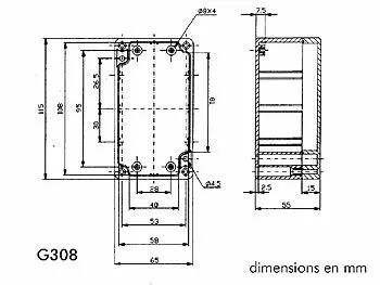 Coffret etanche en abs - gris fonce 115 x 65 x 55mm (G308)