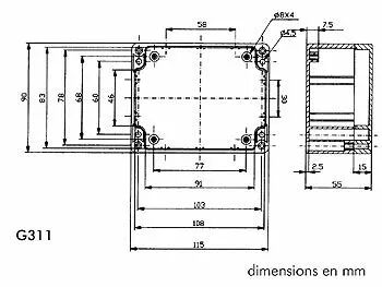 Coffret etanche en abs - gris fonce 115 x 90 x 55mm (G311)