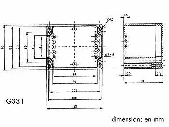 Coffret etanche en abs - gris fonce 115 x 90 x 80mm (G331)