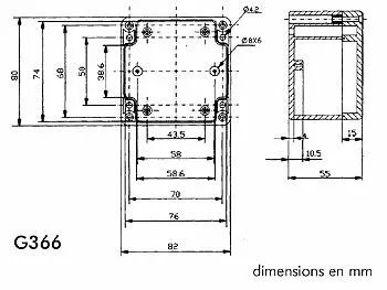 Coffret etanche en abs - gris fonce 82 x 80 x 55mm (G366)