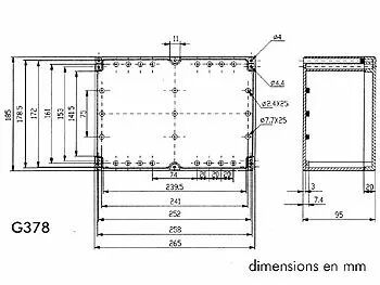 Coffret etanche en abs - gris fonce avec couvercle transparent 265 x 185 x 95mm (G378C)