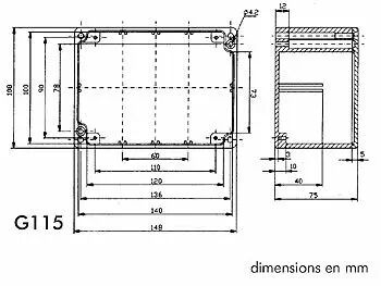 Coffret etanche en aluminium - 148 x 108 x 75mm (G115)