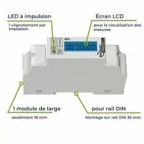 Compteur kwh monophas&eacute; pour montage sur rail din - 1 module (EMDIN01)