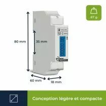Compteur kwh monophas&eacute; pour montage sur rail din - 1 module (EMDIN01)