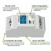 Compteur kwh monophas&eacute; pour montage sur rail din - 2 modules (EMDIN02)