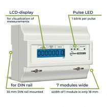 Compteur kwh triphasé pour montage sur rail din - 7 modules (EMDIN03)