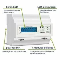 Compteur kwh triphas&eacute; pour montage sur rail din - 7 modules (EMDIN03)