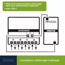 Compteur kwh triphas&eacute; pour montage sur rail din - 7 modules (EMDIN03)