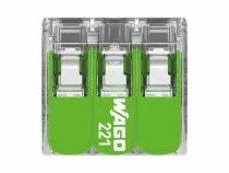 Connecteur d\'&eacute;pissure compact 3 x 0,2 - 4 mm&sup2; pour tous types de fils - vert (WG221423)