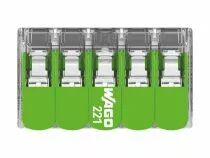 Connecteur d\'&eacute;pissure compact 5 x 0,2 - 4 mm&sup2; pour tous types de fils - vert (WG221425)