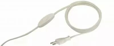 Cordon 2,4 m�tres avec fiche 2 p�les et interrupteur � main � 1,2m de la fiche, m�plat 2x0,75mm2, d�gain� 21mm d�nud� 7mm, blanc