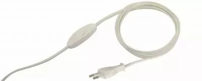 Cordon 2 m�tres avec fiche 2 p�les et interrupteur � main � 1,2m de la fiche, m�plat 2x0,75mm2, d�gain� 21mm d�nud� 7mm, blanc (