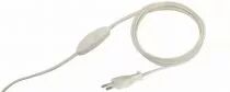 Cordon 2 mètres avec fiche 2 pôles et interrupteur à main à 1,2m de la fiche, méplat 2x0,75mm2, dégainé 21mm dénudé 7mm, blanc (