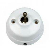Dimbler bouton poussoir rocking avec pas de cable, corps en porcelaine blanche / manette en bronze ancien