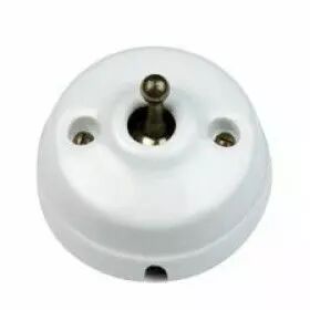 Dimbler va-et-vient avec pas de cable, corps en porcelaine blanche / manette en bronze ancien
