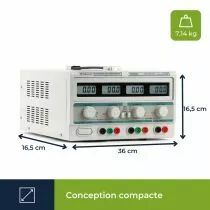 Double Alimentation Dc Lab / 4 Afficheurs Lcd / 2 X 0-30 Vcc / 0-3 A + 5 Vcc Fixe 3 A Max (LABPS23023)