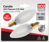 Ecowatts - Flamme C35 Filament LED (2pcs) 4W E14 2700K 400Lm Mat (998670)