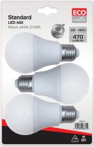 Ecowatts - Standard A60 (3pcs) LED 270° 6W E27 2700K 470Lm Opaline (998674) équivalent 40 watts