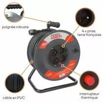 ENROULEUR 50 m - 3G1.5 - 4 PRISES (ECR50N3)