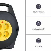 Enrouleur de c&acirc;ble 10 m - 3g1.5 - 4 prises (ECR10-G)
