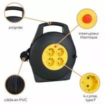 Enrouleur de c&acirc;ble 10 m - 3g1.5 - 4 prises (ECR10-G)
