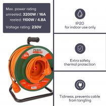 Enrouleur De Câble Pour Jardin 50 M - 3G1.5 Schuko (EGCR50N2-G)