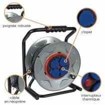 ENROULEUR NEOPRENE AVEC SYSTEME \ ANTI-TWIST\  - 25m - 3G2.5 - 4 PRISES