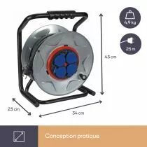 ENROULEUR NEOPRENE AVEC SYSTEME \ ANTI-TWIST\  - 25m - 3G2.5 - 4 PRISES