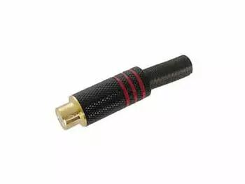 Fiche rca femelle - contact dore - boitier noir metallique - rouge (CA062R)