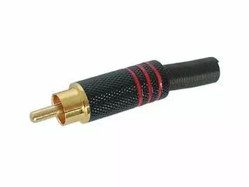 Fiche rca male - doree - boitier metallique noir - rouge (CA052R)
